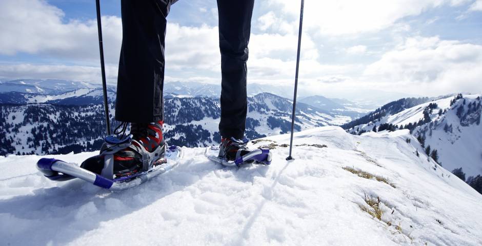 Nahaufnahme Schneeschuhwanderung